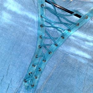 Light BLUE LACE UO LONG SLEEVE SHIRT